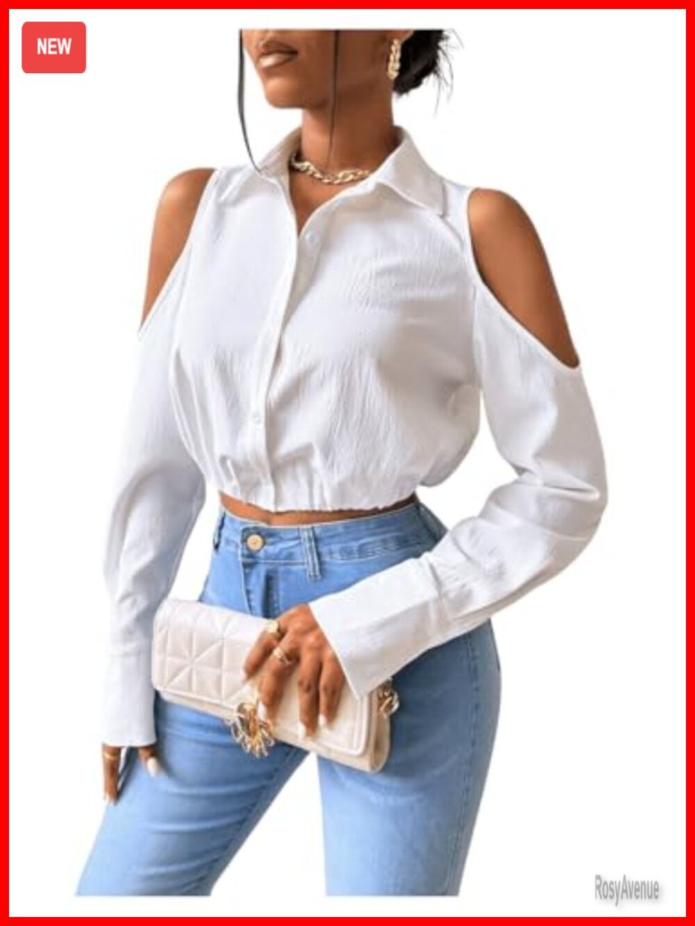 SweatyRocks Women's Cold Shoulder Long Sleeve Button Down Collared Cropped